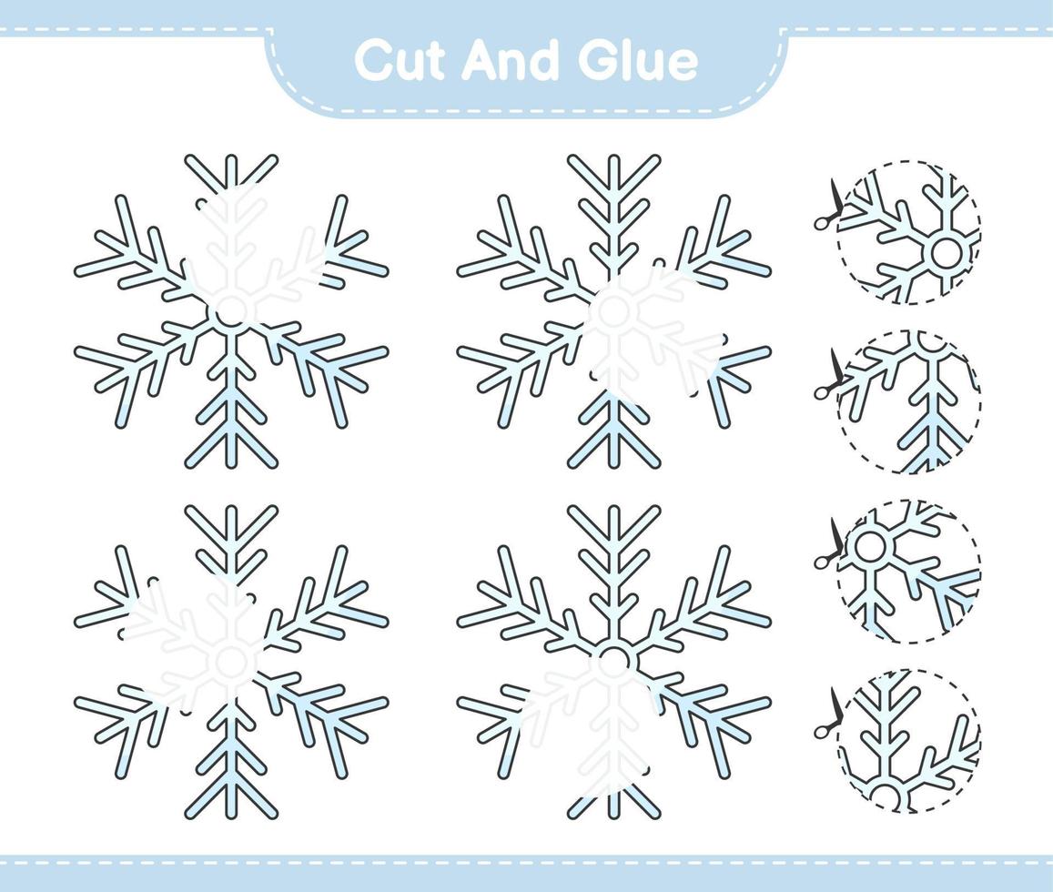 Cut and glue, cut parts of Snowflake and glue them. Educational children game, printable worksheet, vector illustration