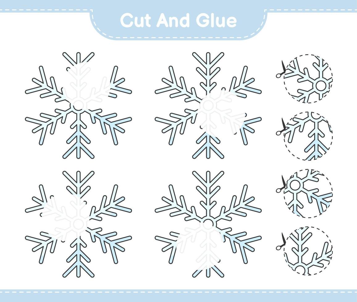 Cut and glue, cut parts of Snowflake and glue them. Educational children game, printable worksheet, vector illustration