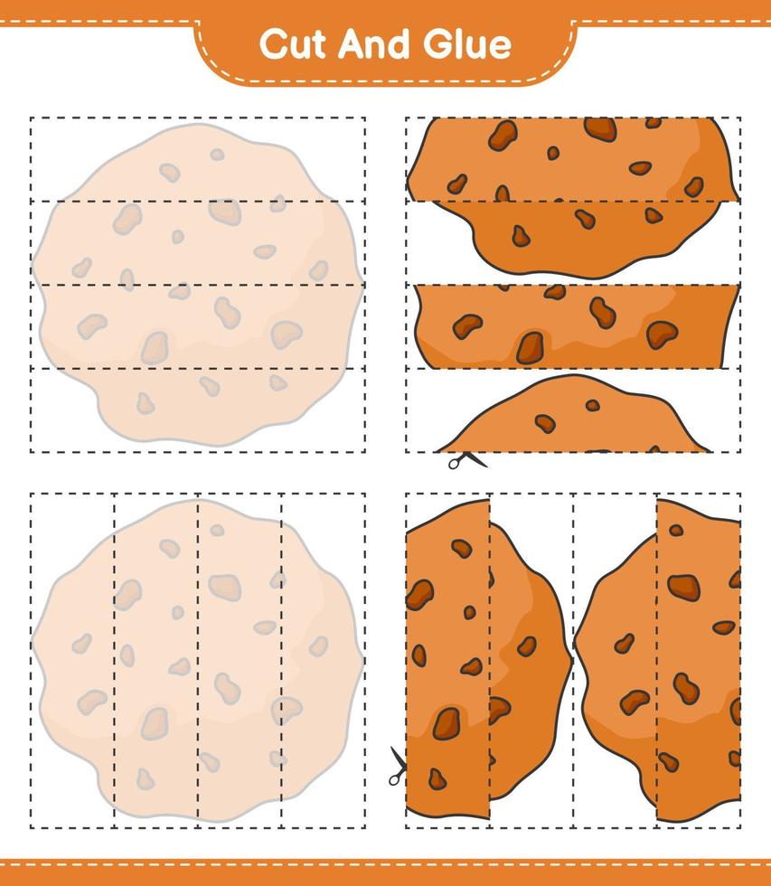 Cut and glue, cut parts of Cookie and glue them. Educational children game, printable worksheet, vector illustration
