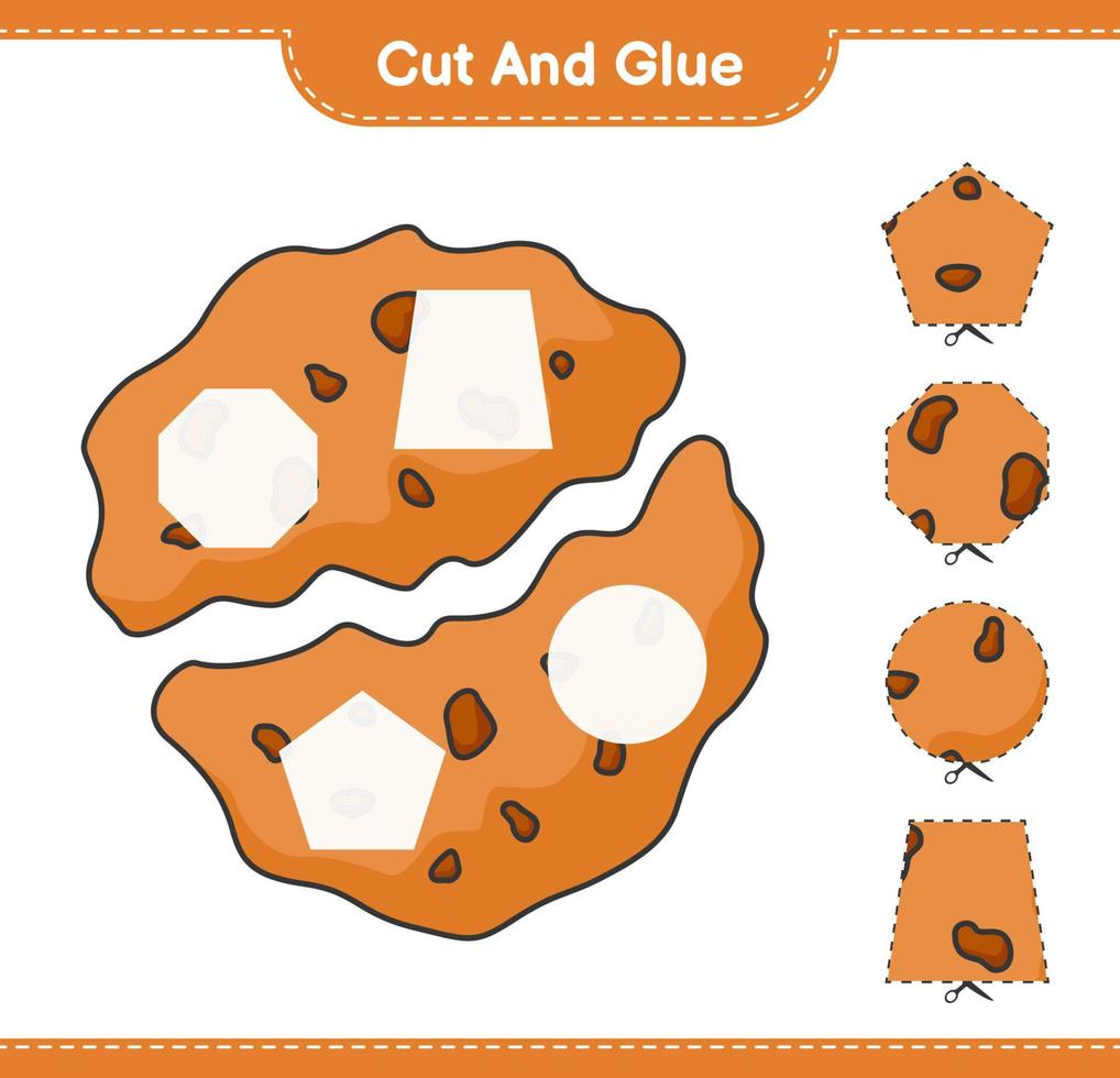 Cut and glue, cut parts of Cookie and glue them. Educational children game, printable worksheet, vector illustration