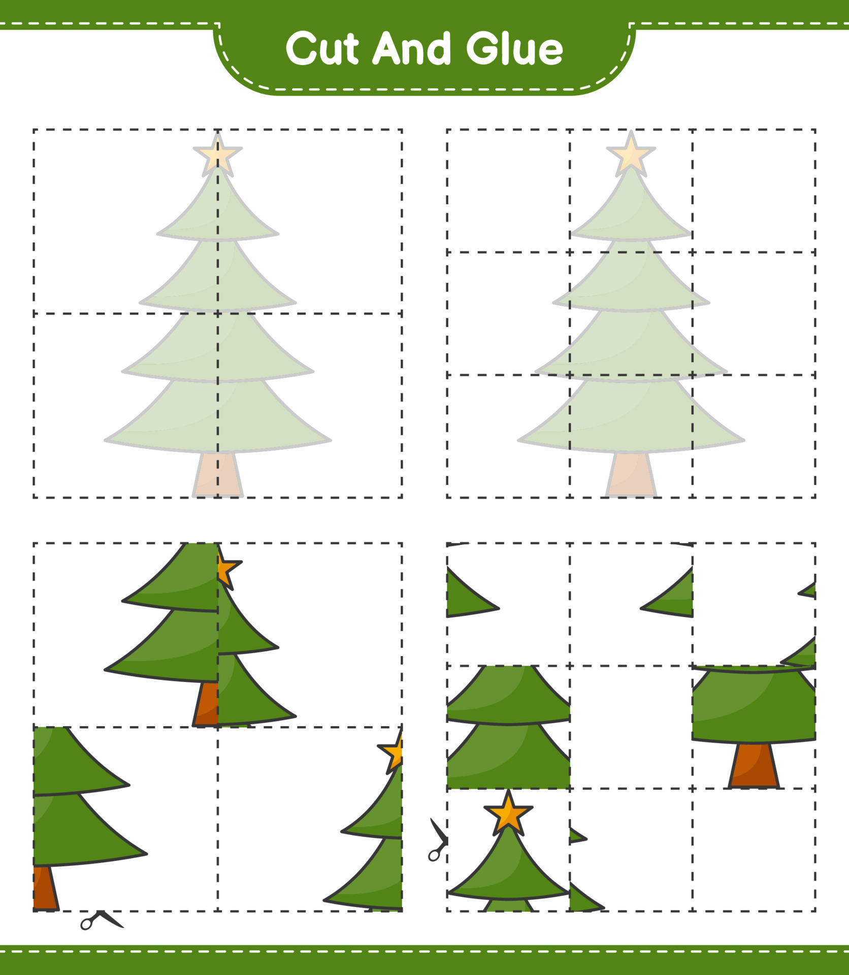 Cut and glue, cut parts of Christmas Tree and glue them. Educational