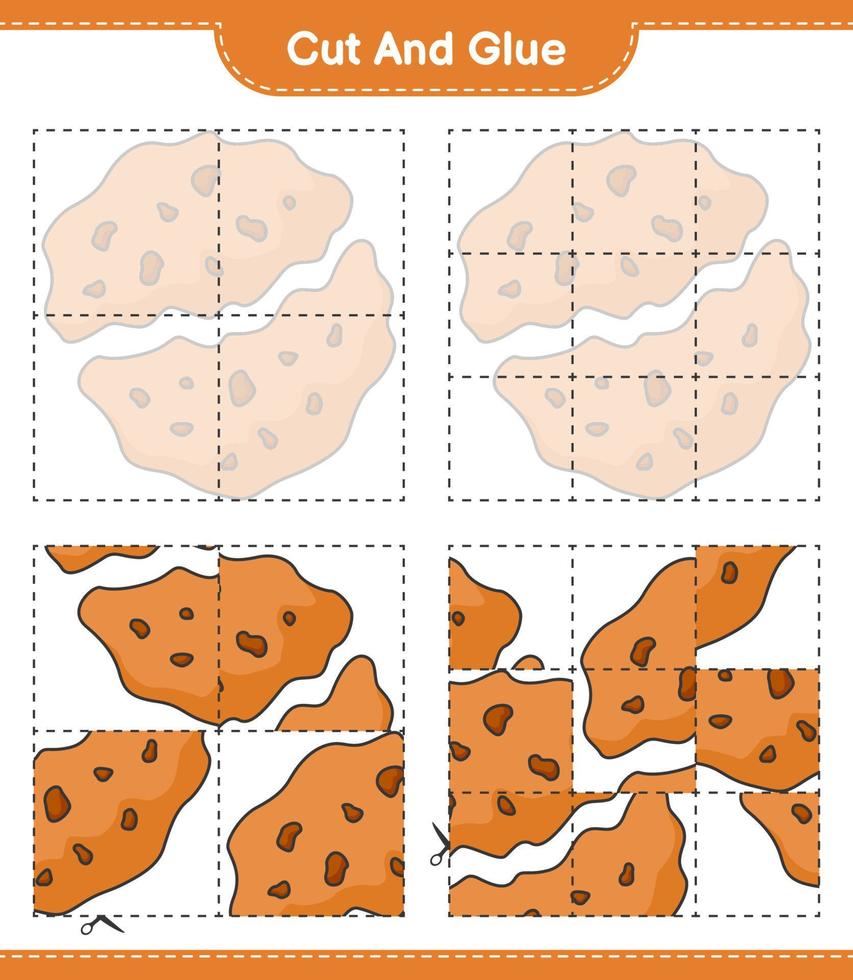 Cut and glue, cut parts of Cookie and glue them. Educational children game, printable worksheet, vector illustration