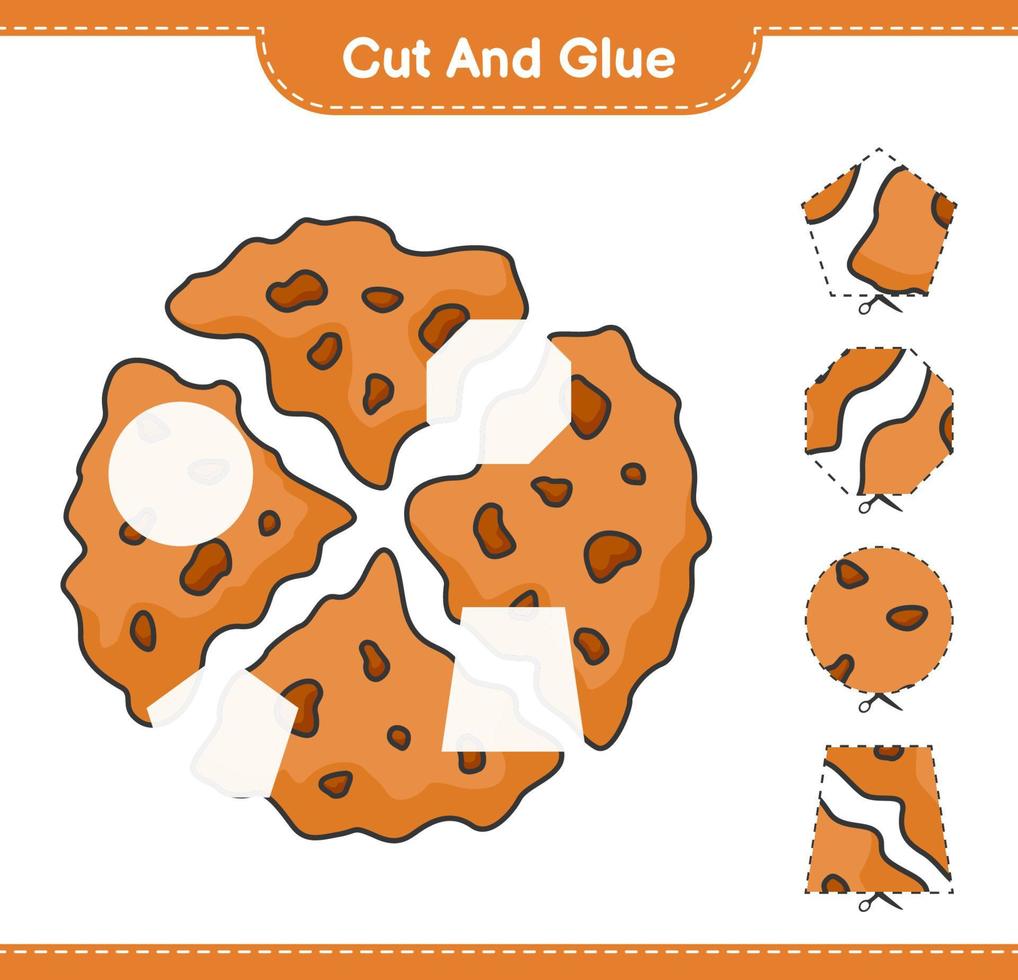 Cut and glue, cut parts of Cookie and glue them. Educational children game, printable worksheet, vector illustration
