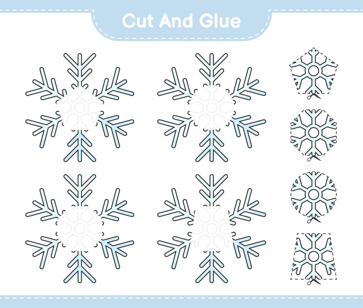 Cut and glue, cut parts of Snowflake and glue them. Educational children game, printable worksheet, vector illustration