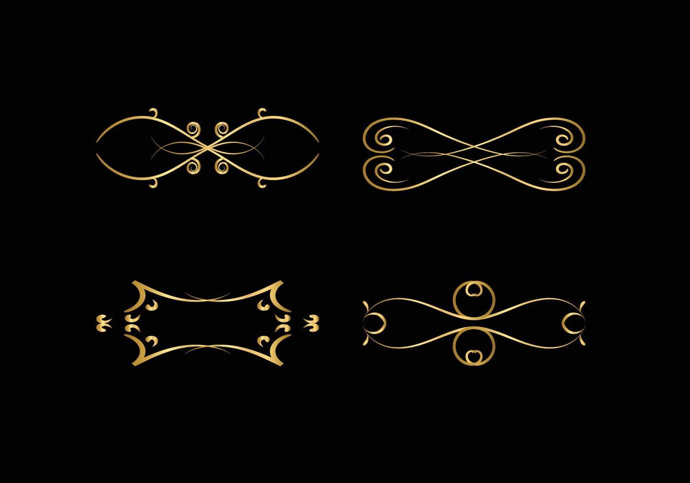 golden Decoration and ornaments elements set on black background. Floral ornament. vector