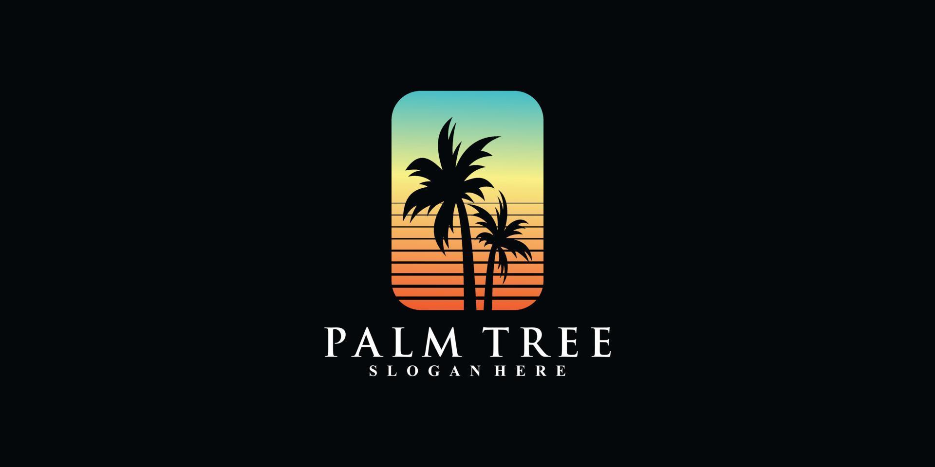 diseño de logotipo de playa con palmera y vector premium de color de estilo degradado