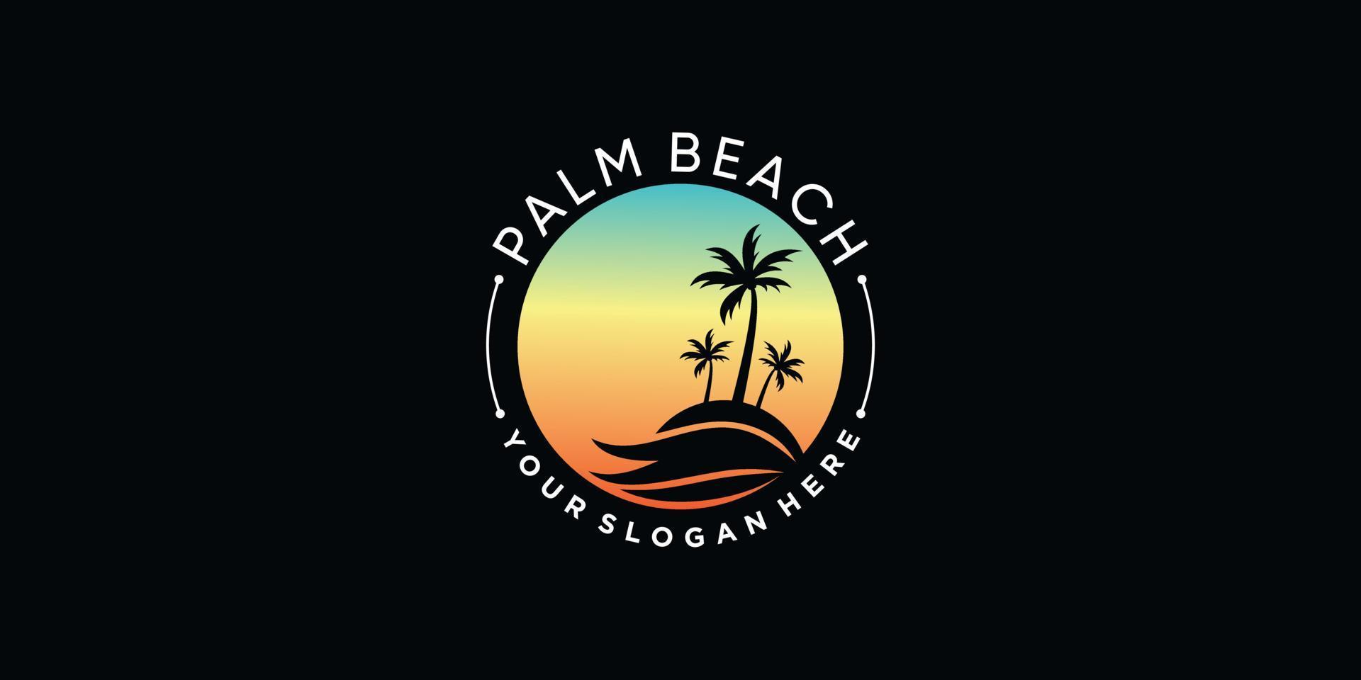 diseño de logotipo de playa con palmera y vector premium de color de estilo degradado