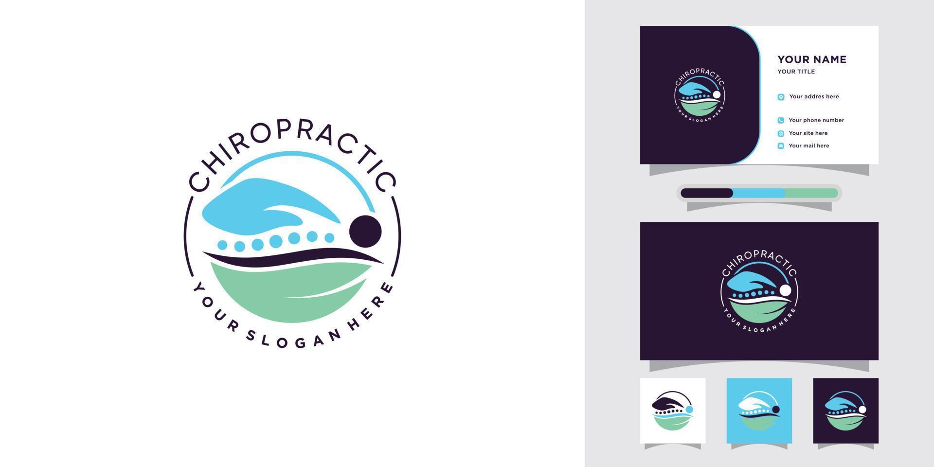 Chiropractic medical logo with leaf element and business card Premium Vector