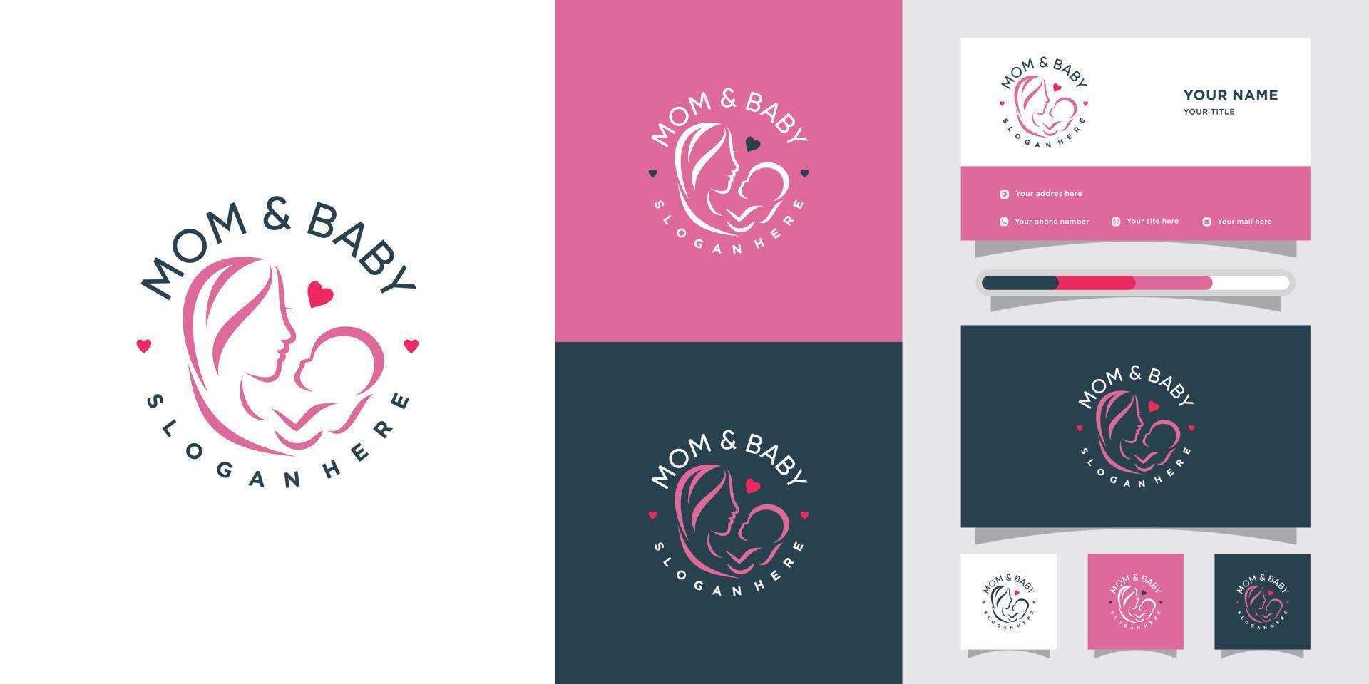 Mom and baby icon logo with modern concept and business card design Premium Vector