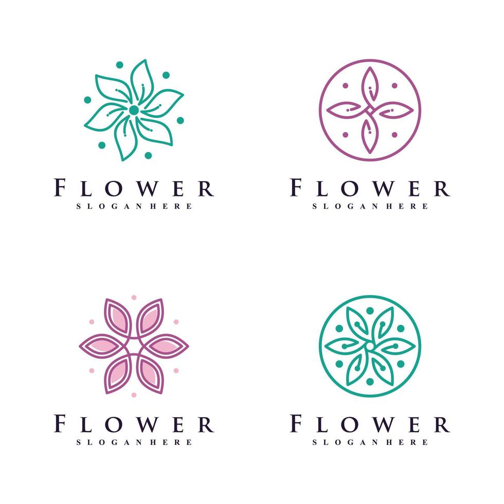 Set of floral icon logo design collection with creative concept Premium Vector