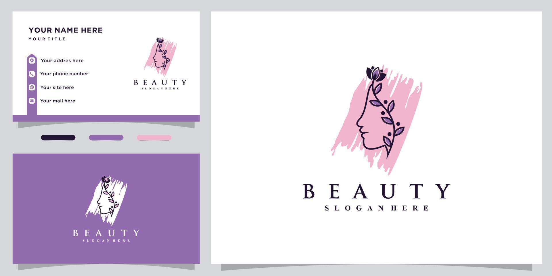 icono de diseño de logotipo de belleza para salón de belleza con vector premium de plantilla de tarjeta de visita