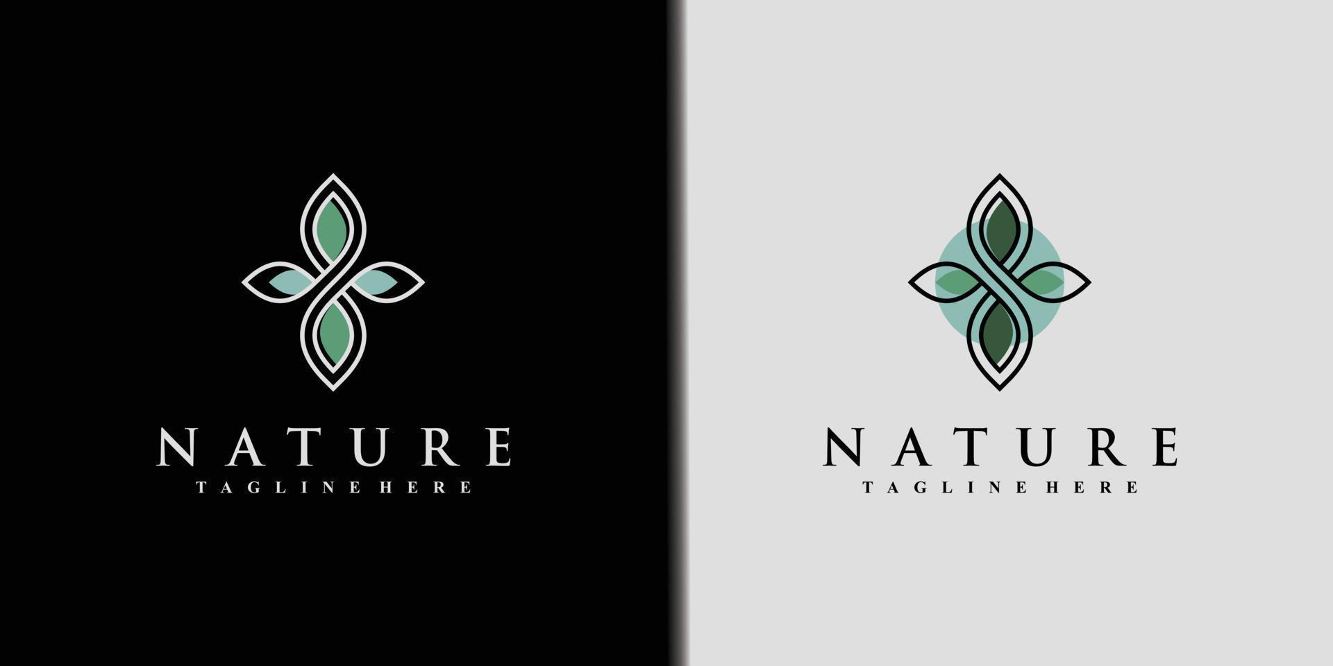 Nature logo design template with line art and leaf element Premium Vector