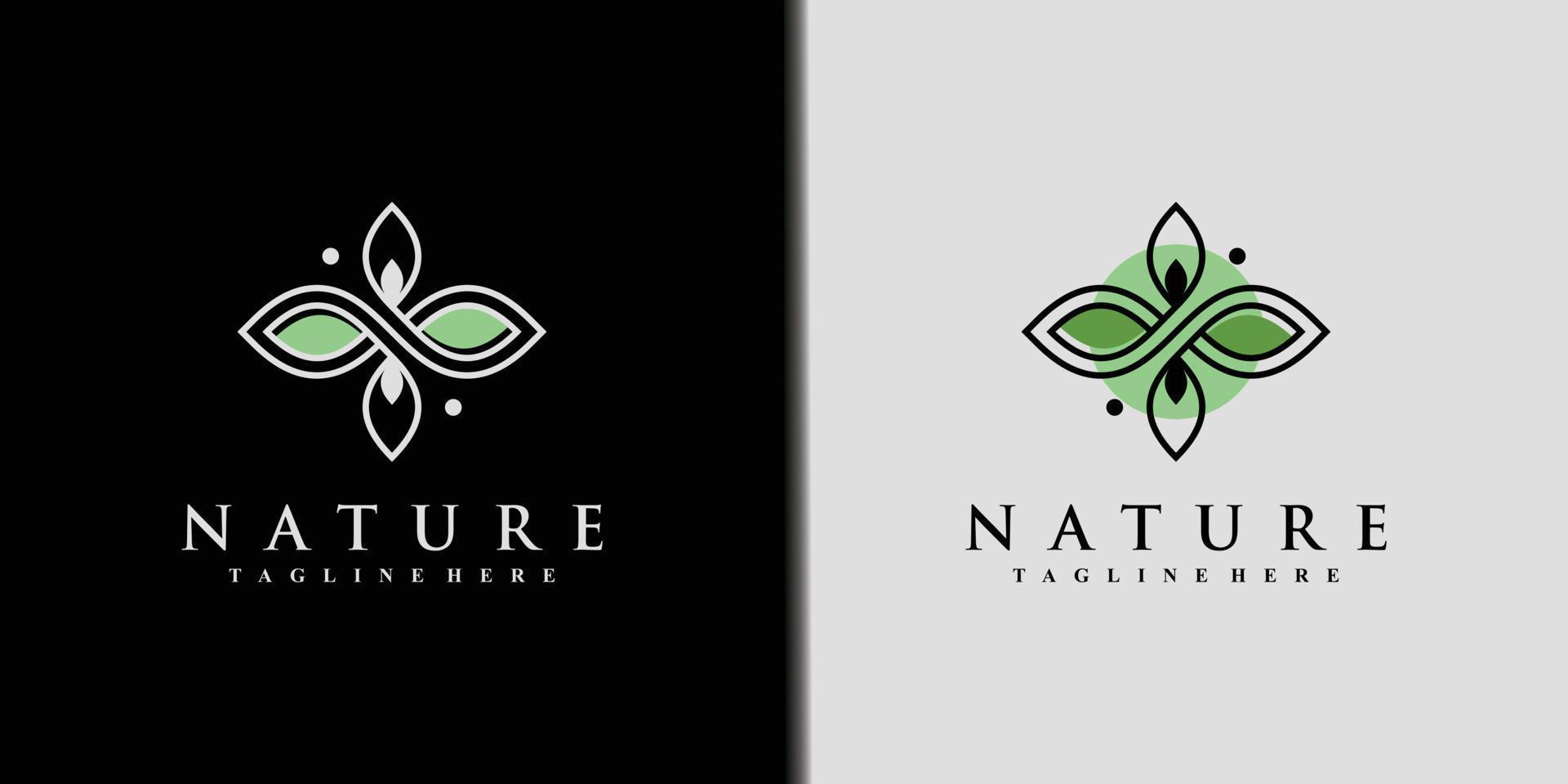 Nature logo design template with line art and leaf element Premium Vector