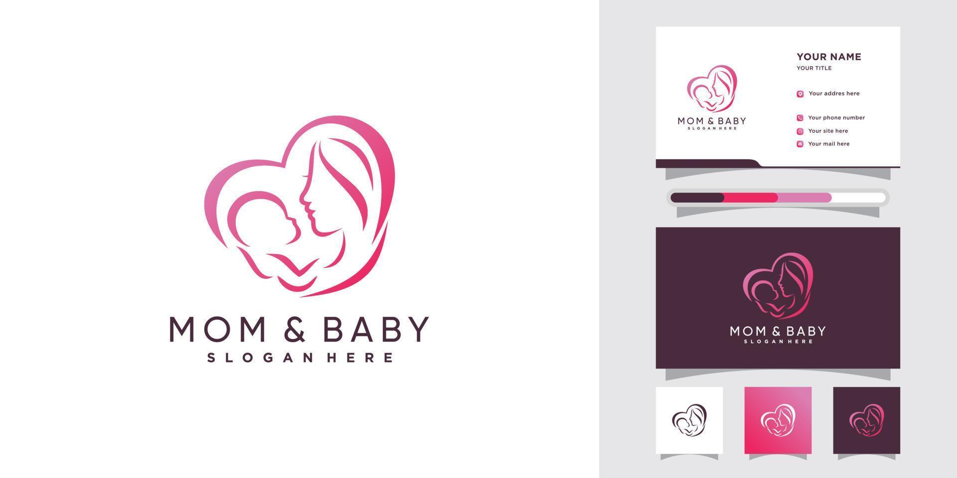 Mom and baby icon logo with modern concept and business card design Premium Vector