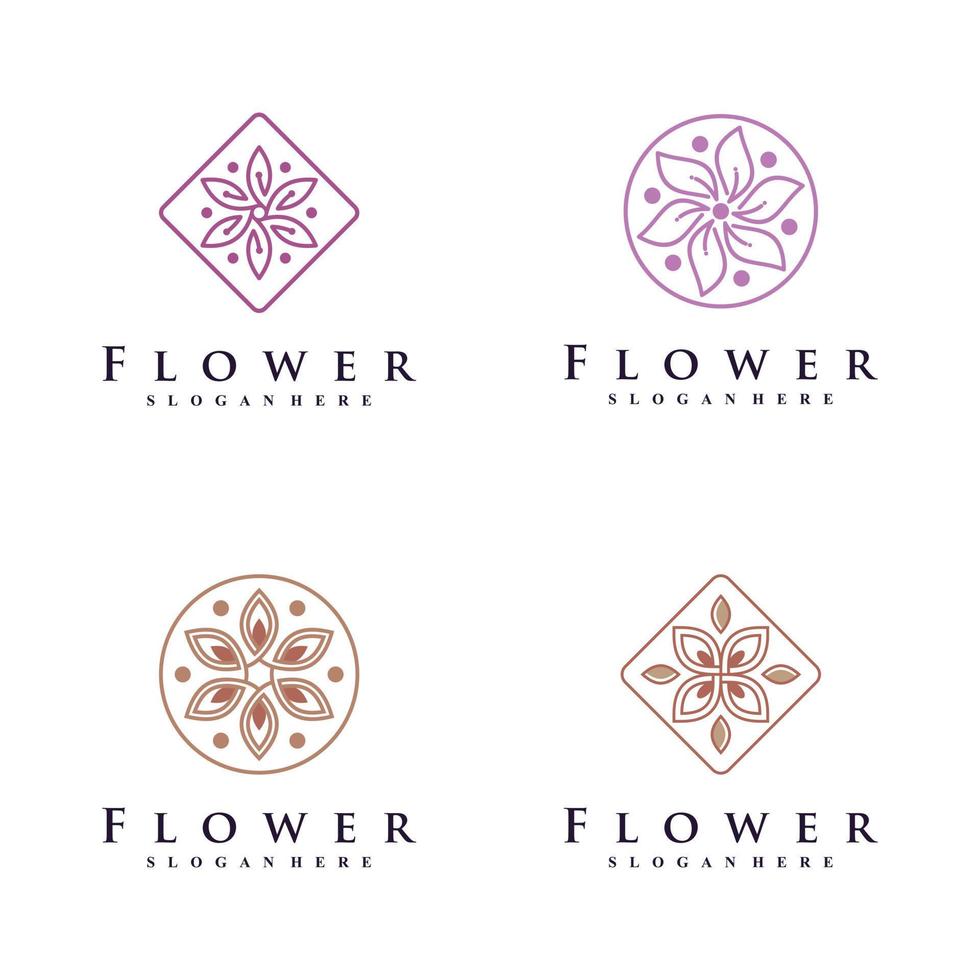 Set of floral icon logo design collection with creative concept Premium Vector