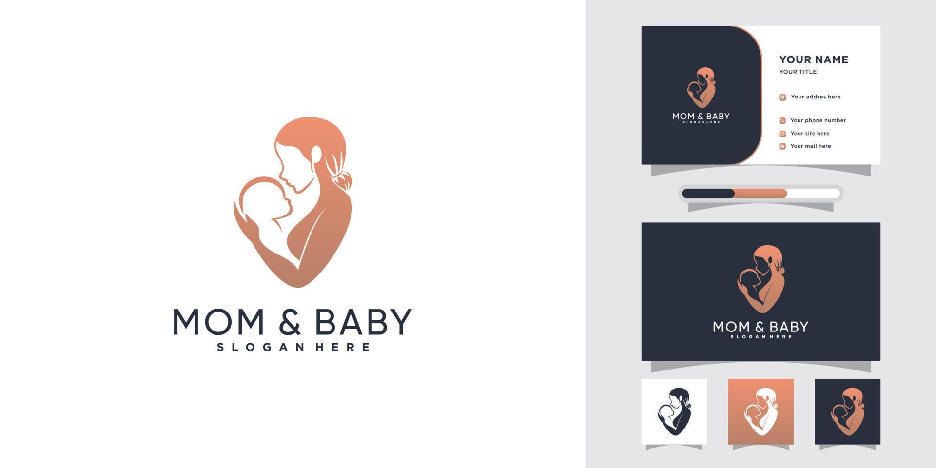 Mom and baby logo design with creative concept and business card template Premium Vector