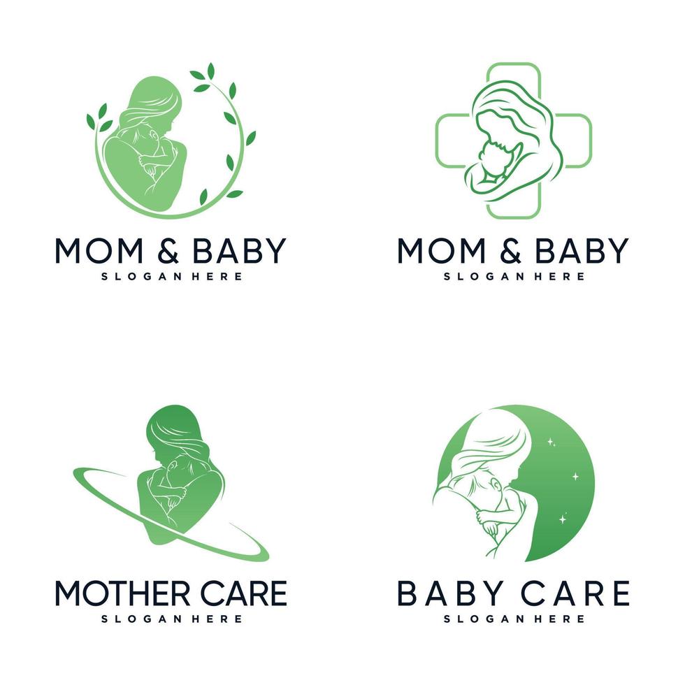 Set bundle of mom and baby logo design inspiration with creative concept Premium Vector