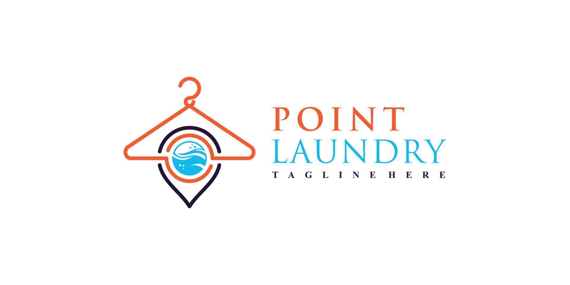 Laundry location logo design illustration with pin point and creative concept Premium Vector