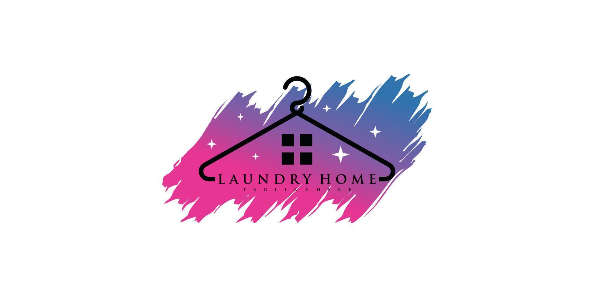 Laundry house logo design vector illustration with hanger and creative element Premium Vector