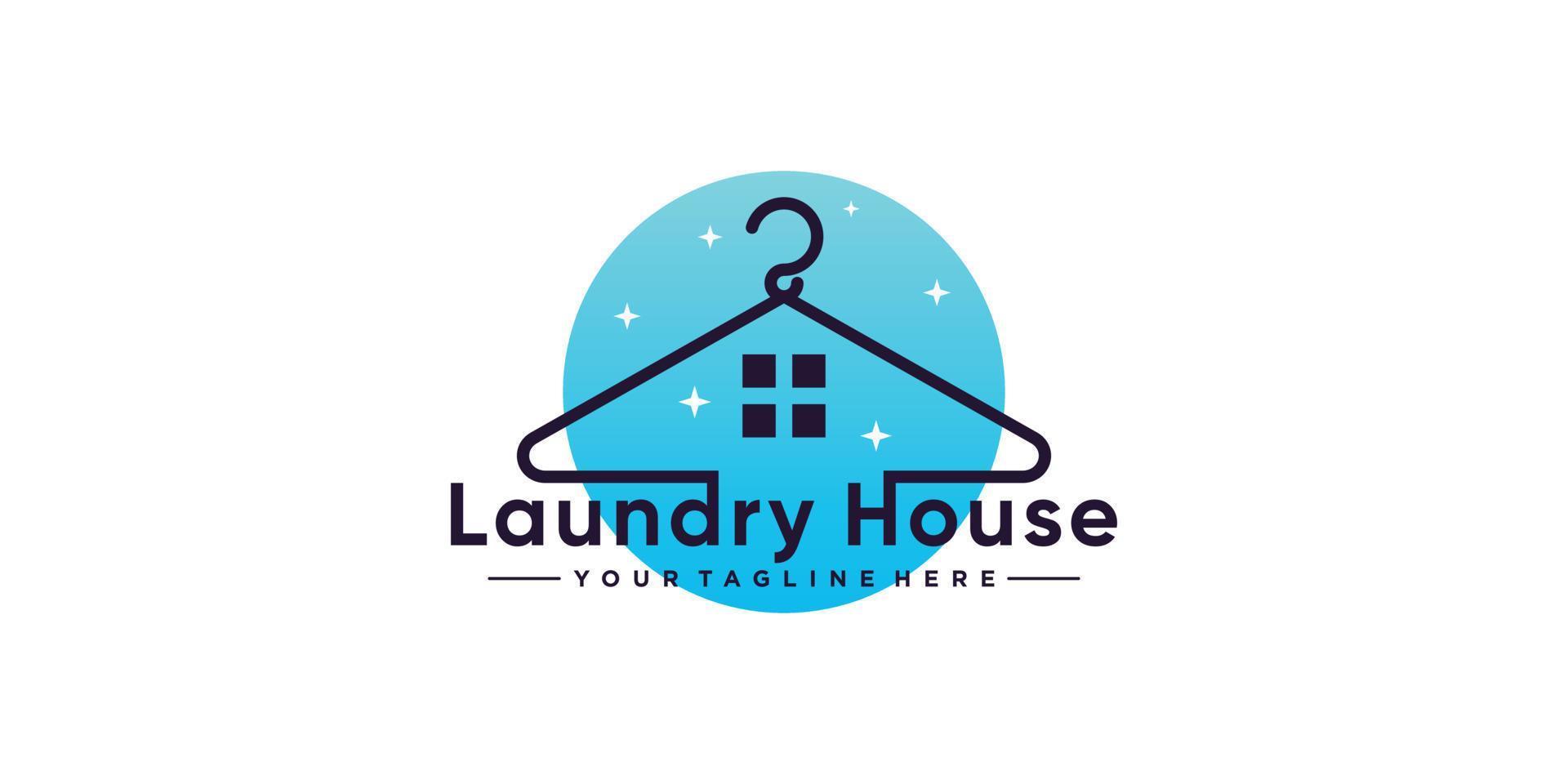 Laundry house logo design vector illustration with hanger and creative element Premium Vector