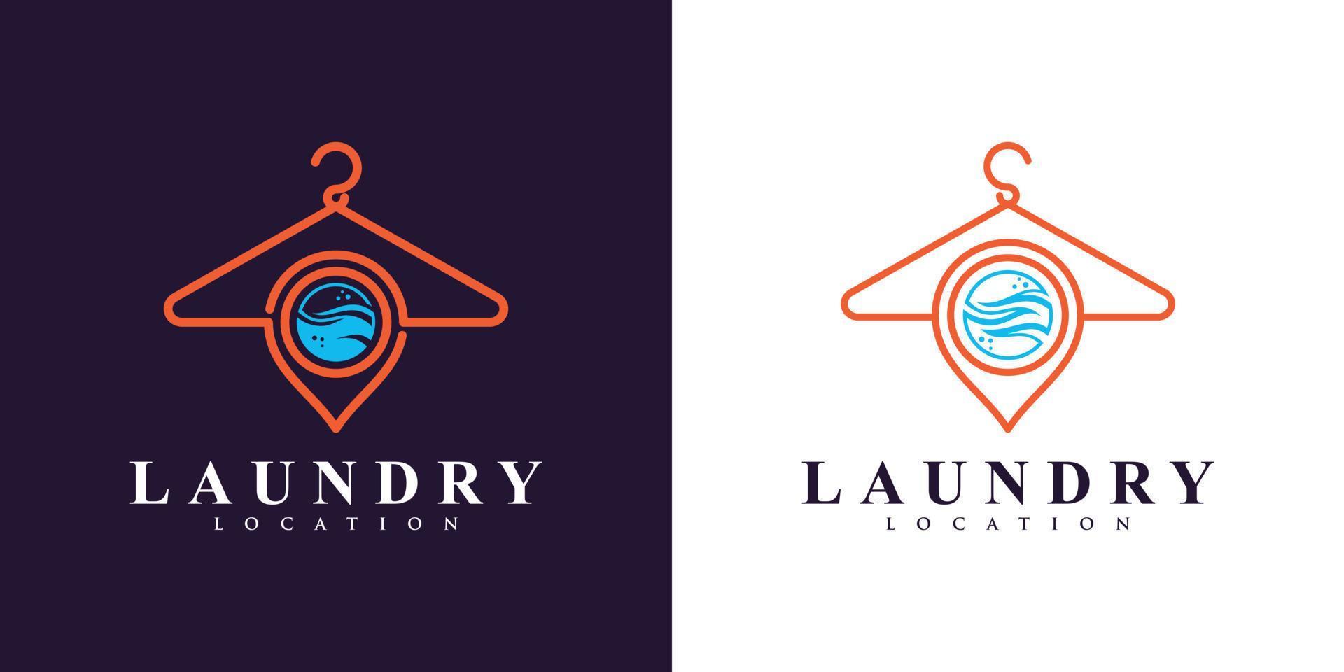 Laundry location logo design illustration with pin point and creative concept Premium Vector