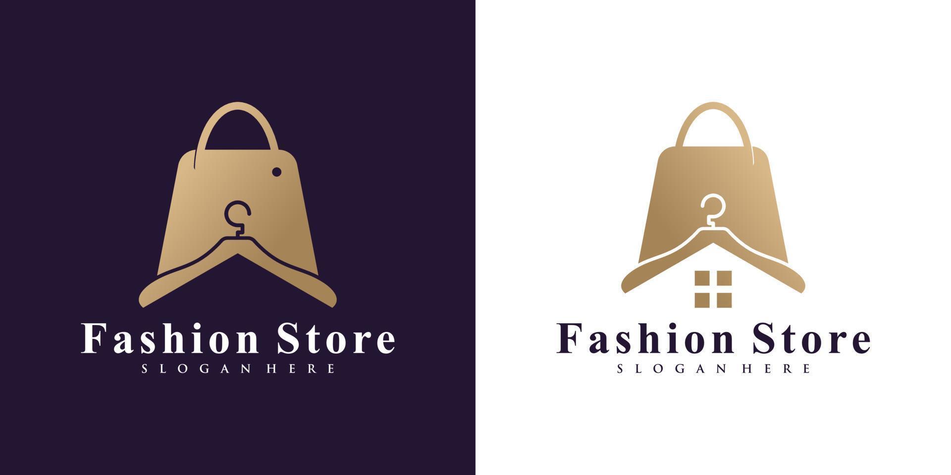 Inspiración en el diseño del logotipo de la tienda de moda con colgador y vector premium de concepto creativo