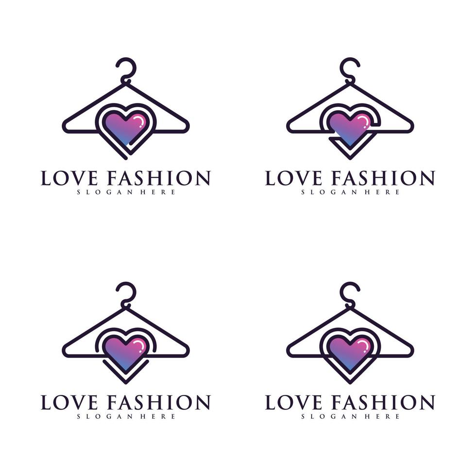 Set bundle of fashion love logo design with hanger and creative concept Premium Vector