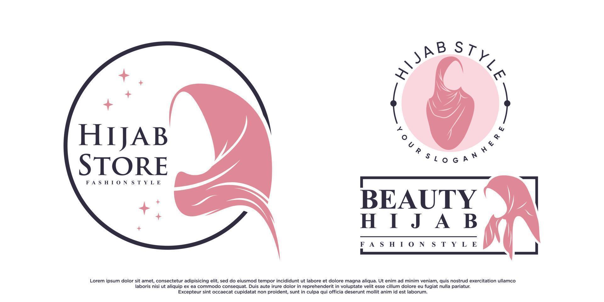 Set of hijab for moslem fashion logo design with creative element Premium Vector