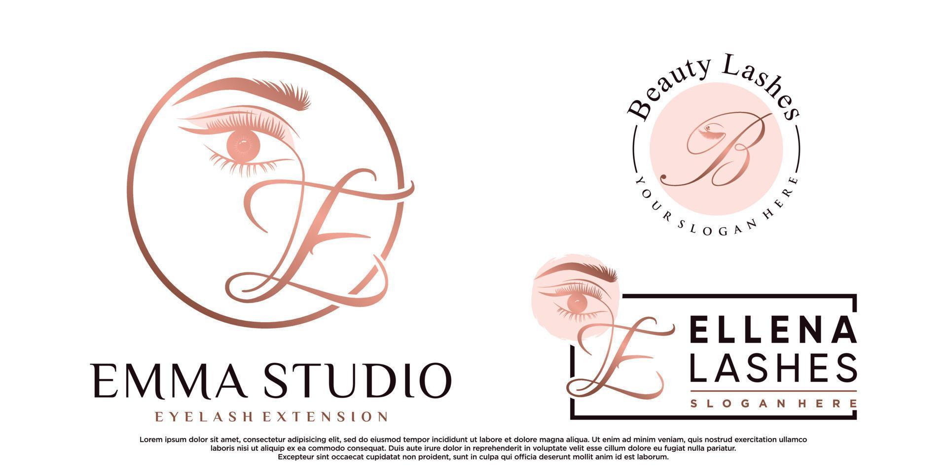 Set of beauty eyelash extension logo design with creative element Premium Vector
