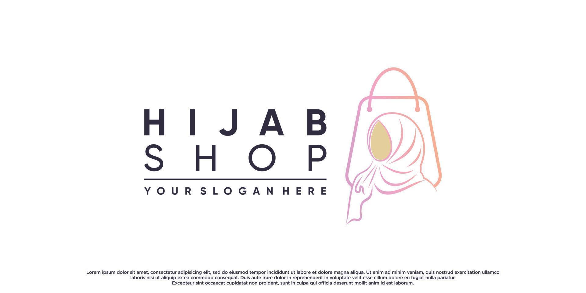 logotipo de la tienda hijab para la moda de belleza musulmana con vector premium de concepto creativo