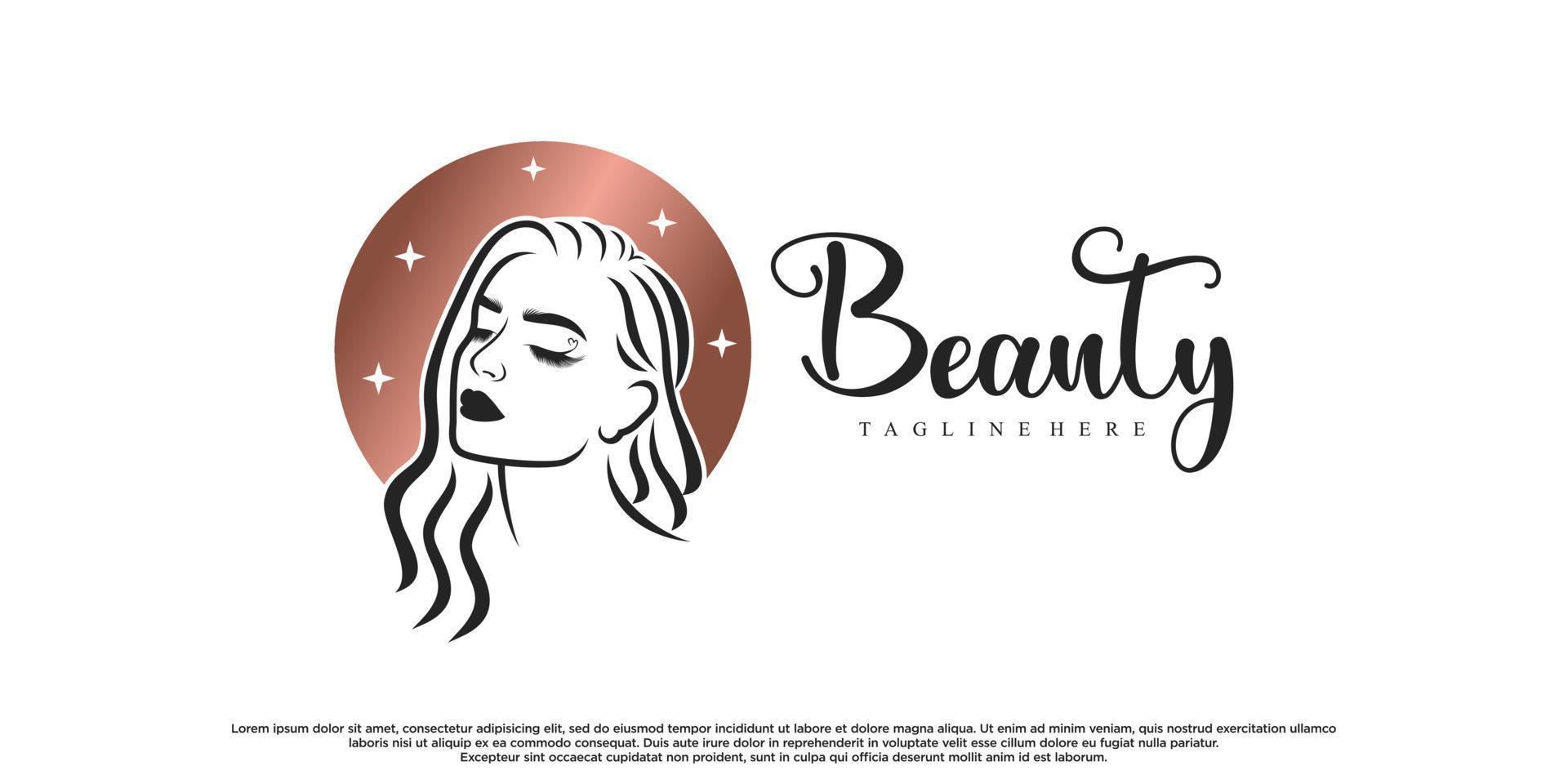 diseño de logotipo de belleza para salón con cara de mujer y vector premium de concepto creativo