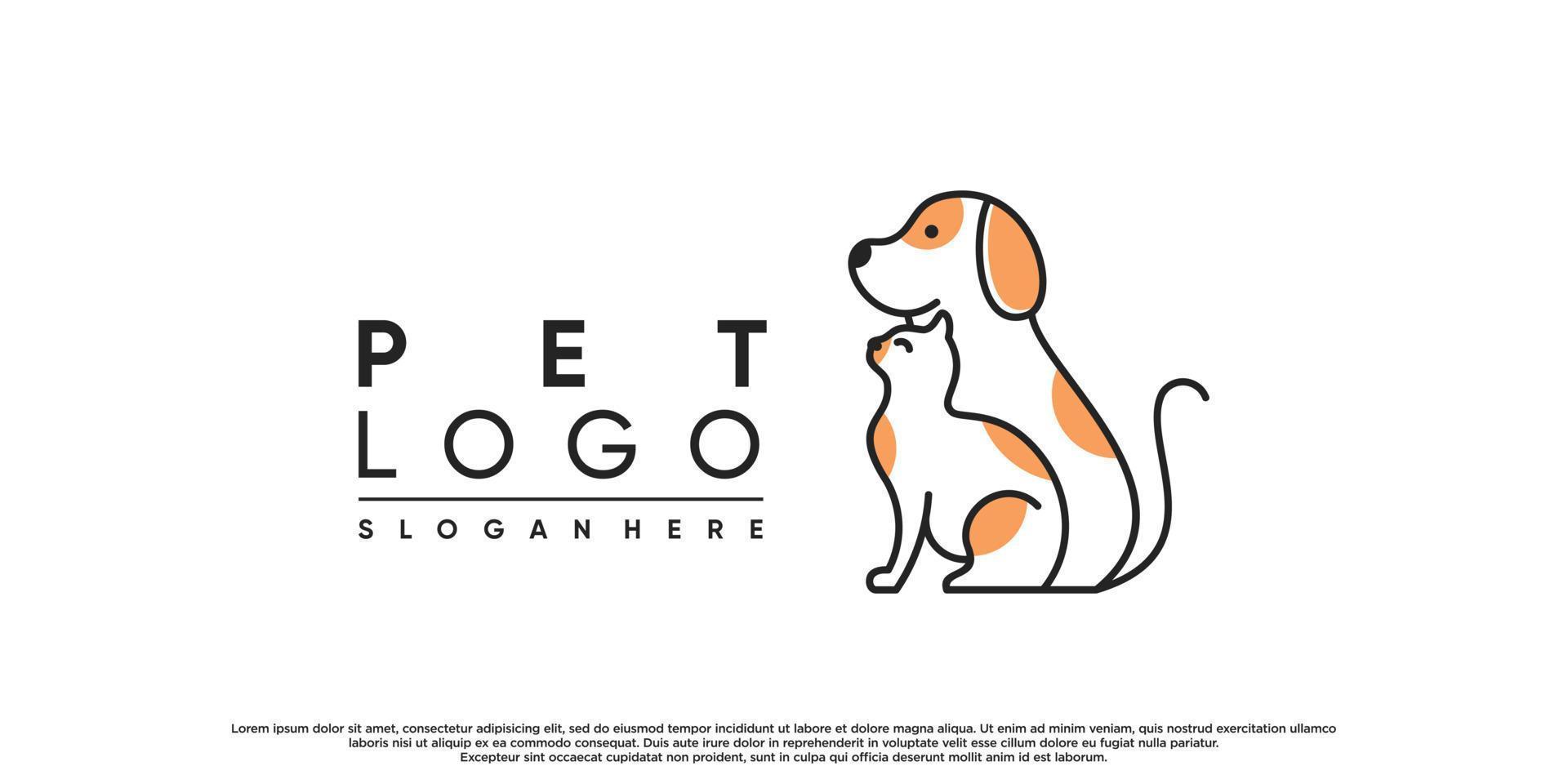 diseño de logotipo de animales de perros y gatos para tienda de mascotas con concepto de estilo de arte lineal vector premium