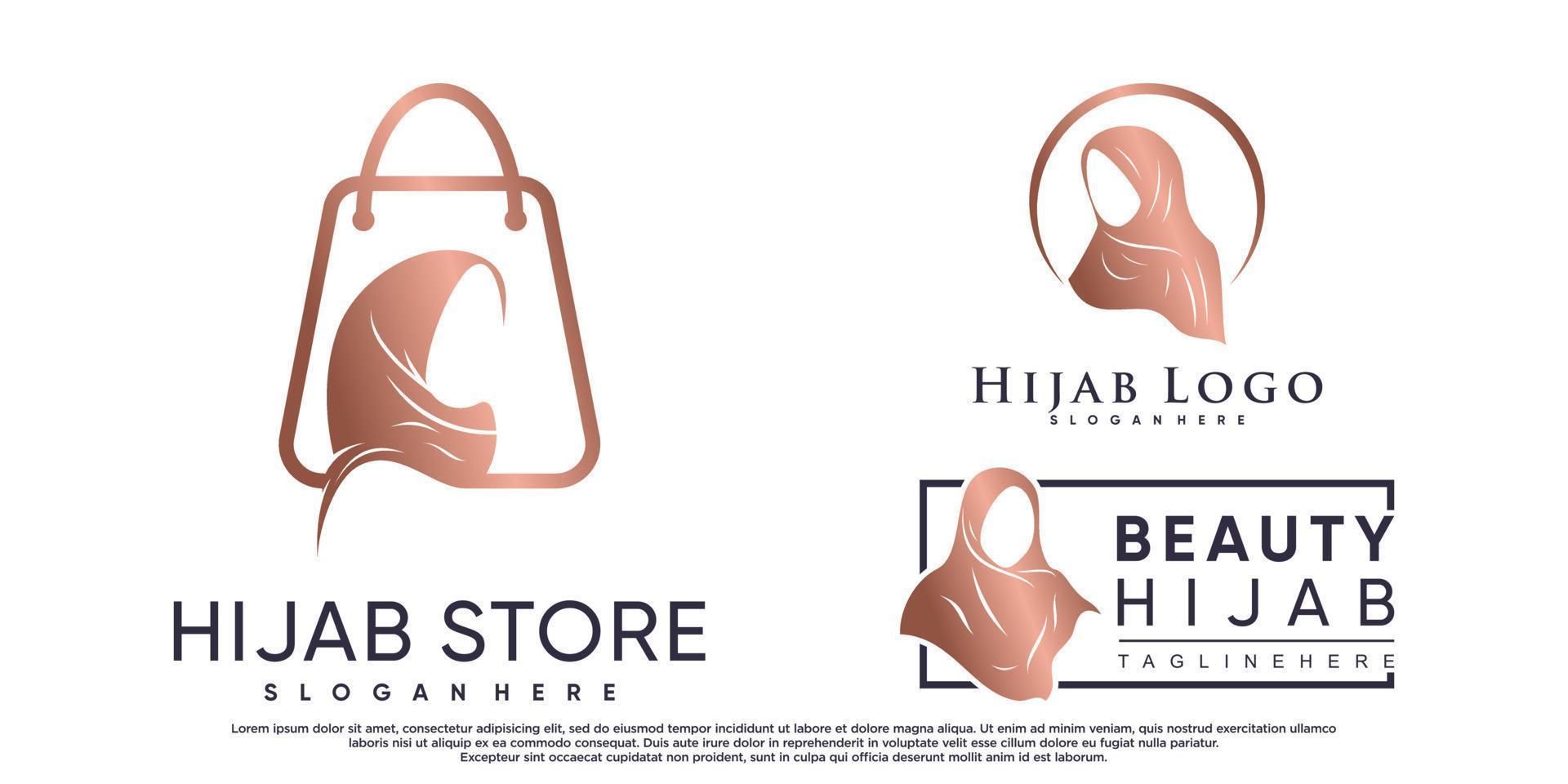 Set of hijab for moslem fashion logo design with creative element Premium Vector