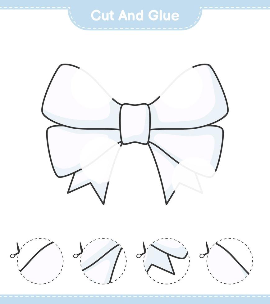 Cut and glue, cut parts of Ribbon and glue them. Educational children game, printable worksheet, vector illustration