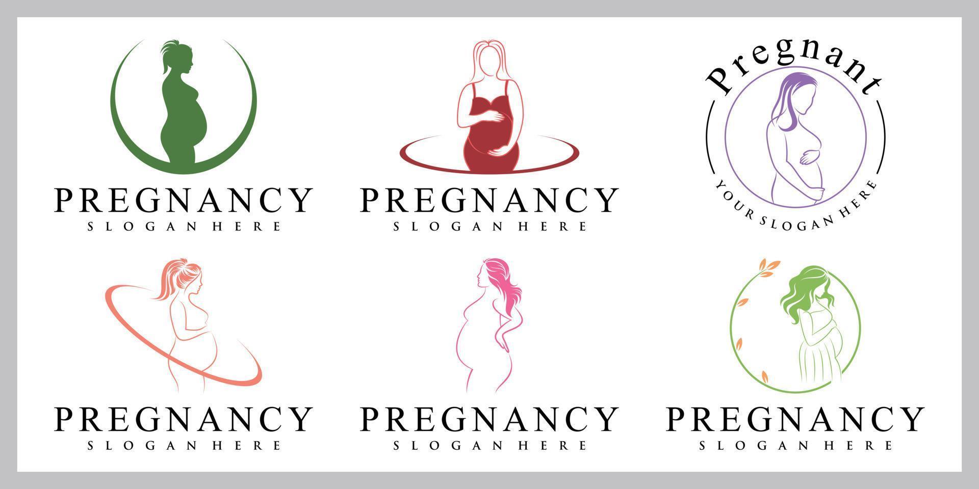 Pregnant woman icon set logo template with creative unique concept vector