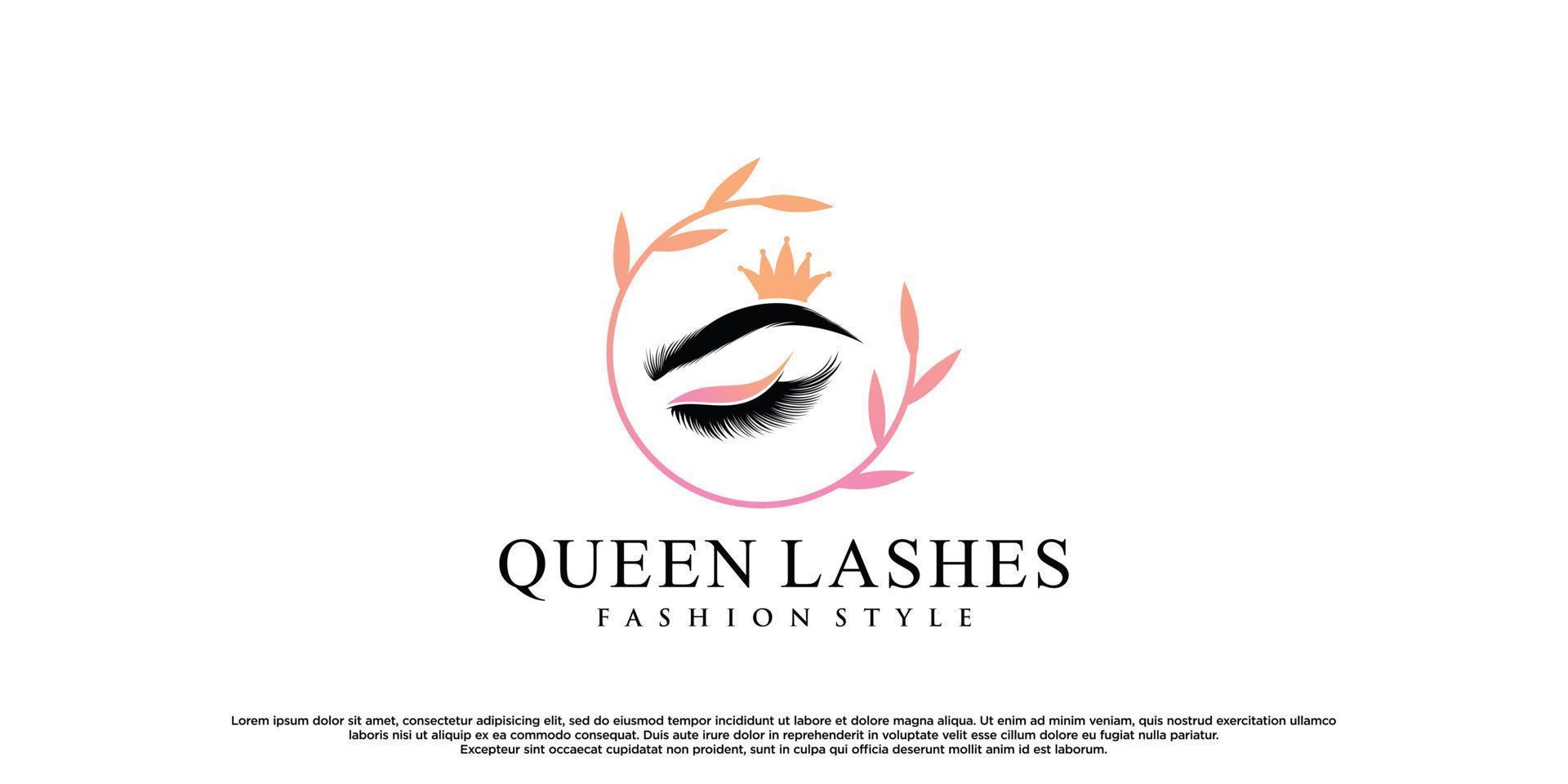 Eyelashes extension logo design with crown and creative element Premium Vector