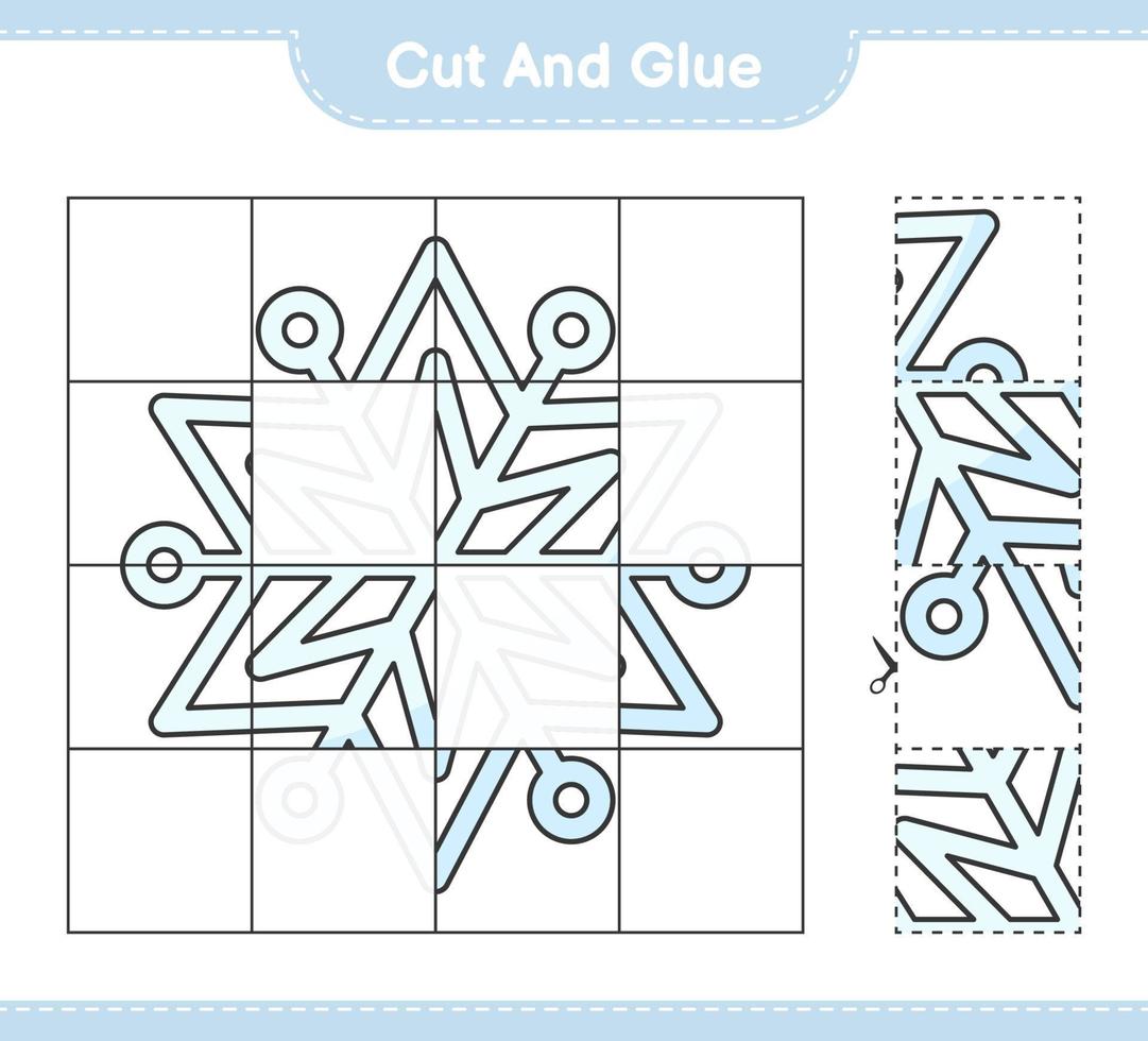 Cut and glue, cut parts of Snowflake and glue them. Educational children game, printable worksheet, vector illustration