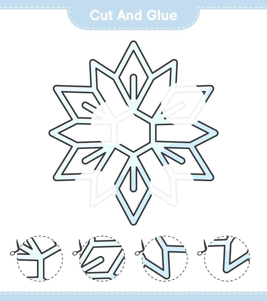 Cut and glue, cut parts of Snowflake and glue them. Educational children game, printable worksheet, vector illustration