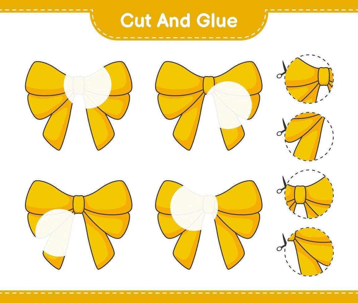 Cut and glue, cut parts of Ribbon and glue them. Educational children game, printable worksheet, vector illustration