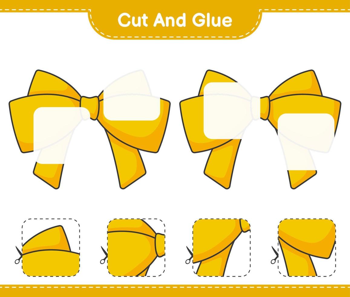 Cut and glue, cut parts of Ribbon and glue them. Educational children game, printable worksheet, vector illustration