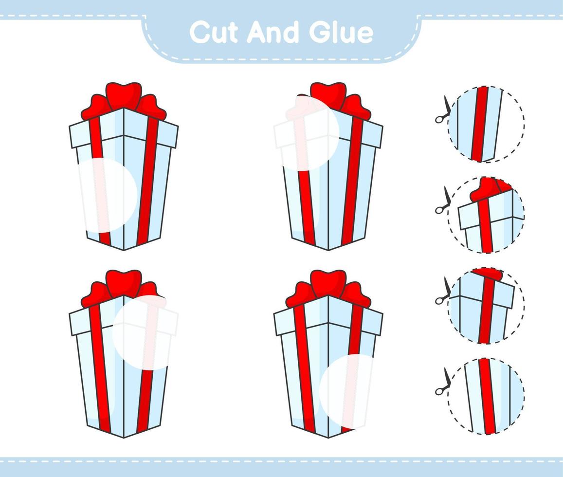 Cut and glue, cut parts of Gift Box and glue them. Educational children game, printable worksheet, vector illustration