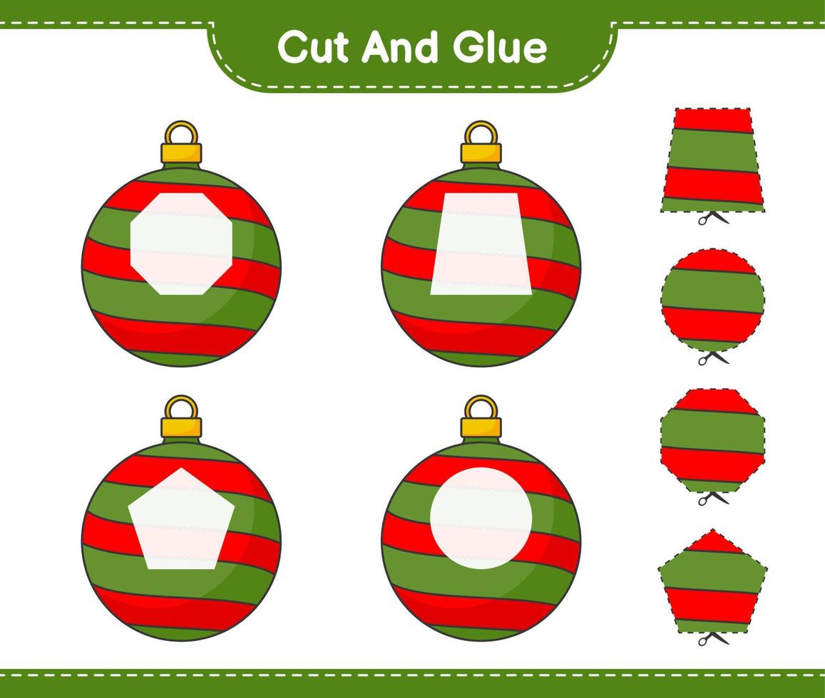 Cut and glue, cut parts of Christmas Ball and glue them. Educational children game, printable worksheet, vector illustration