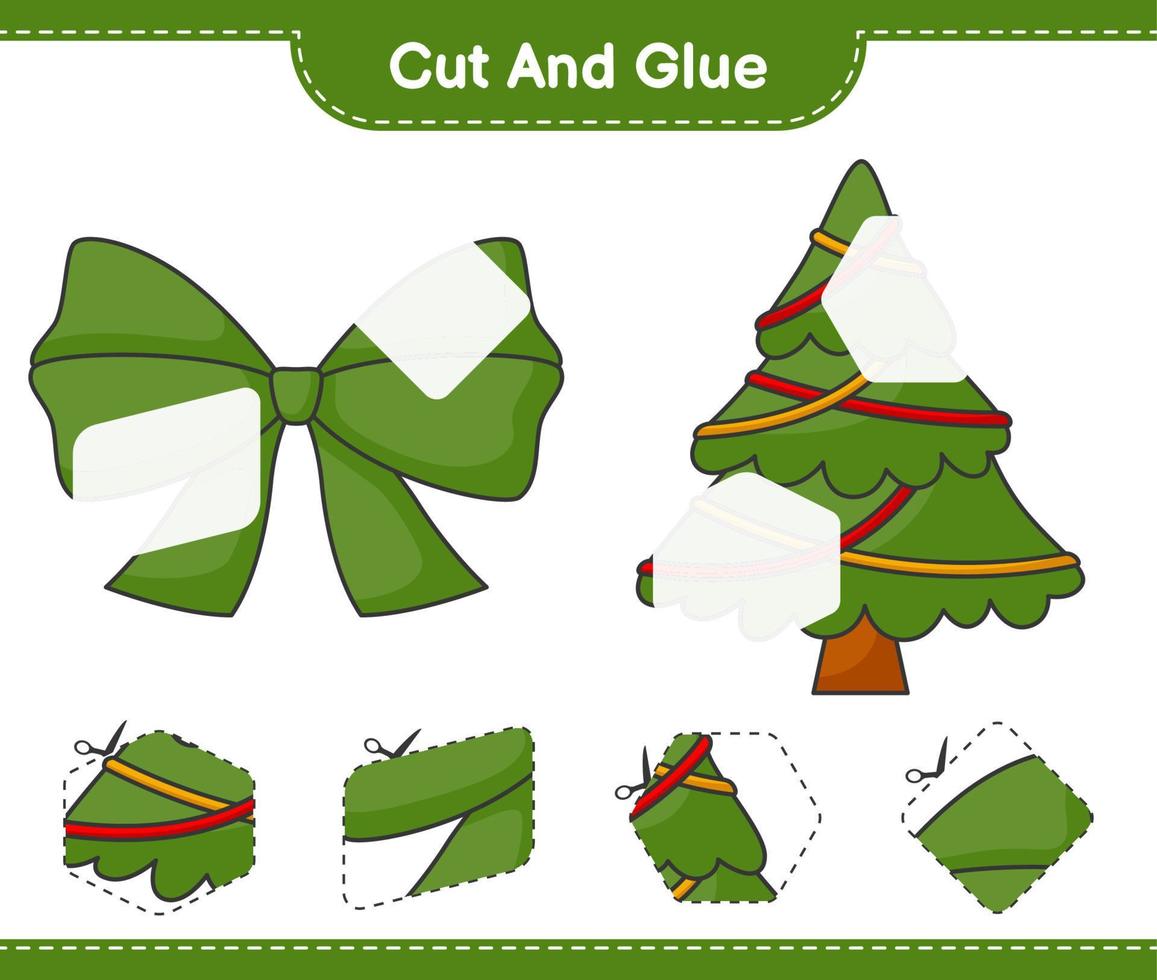 cortar y pegar, cortar partes de cinta, árbol de navidad y pegarlas. juego educativo para niños, hoja de cálculo imprimible, ilustración vectorial vector