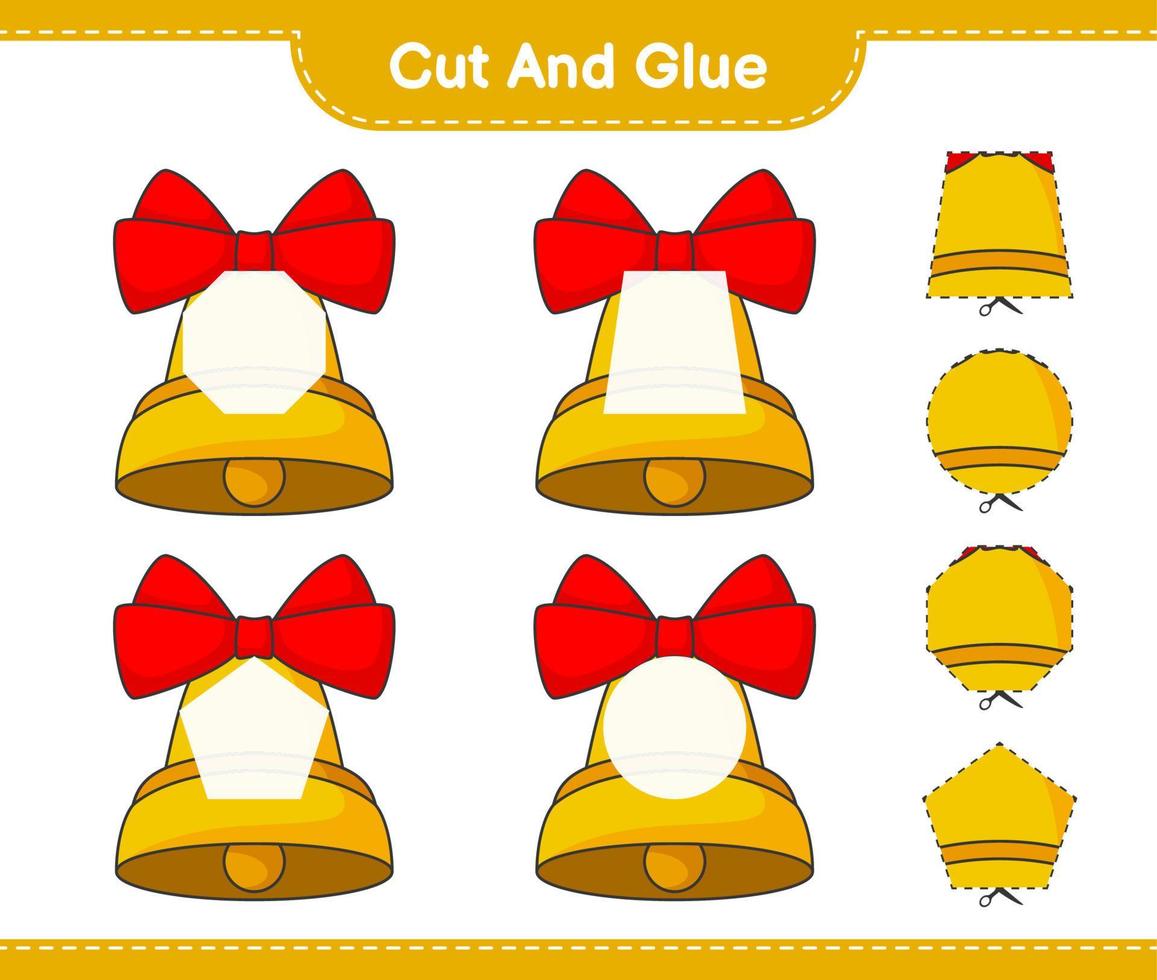 Cut and glue, cut parts of Christmas Bell and glue them. Educational children game, printable worksheet, vector illustration
