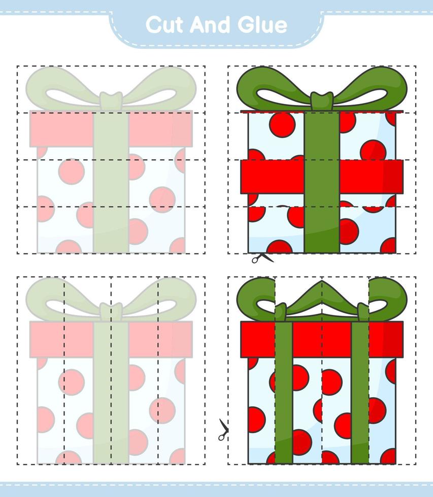 Cut and glue, cut parts of Gift Box and glue them. Educational children game, printable worksheet, vector illustration