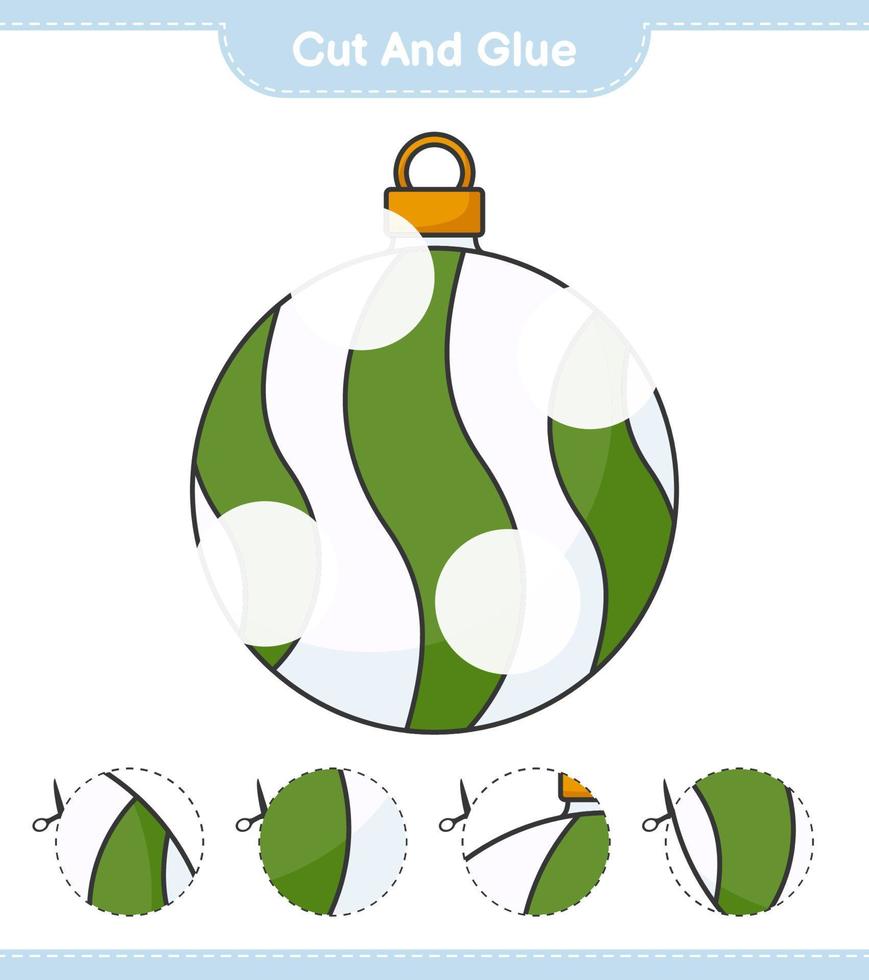 Cut and glue, cut parts of Christmas Ball and glue them. Educational children game, printable worksheet, vector illustration