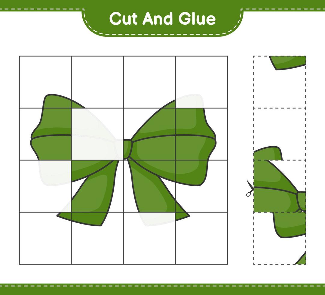 Cut and glue, cut parts of Ribbon and glue them. Educational children game, printable worksheet, vector illustration