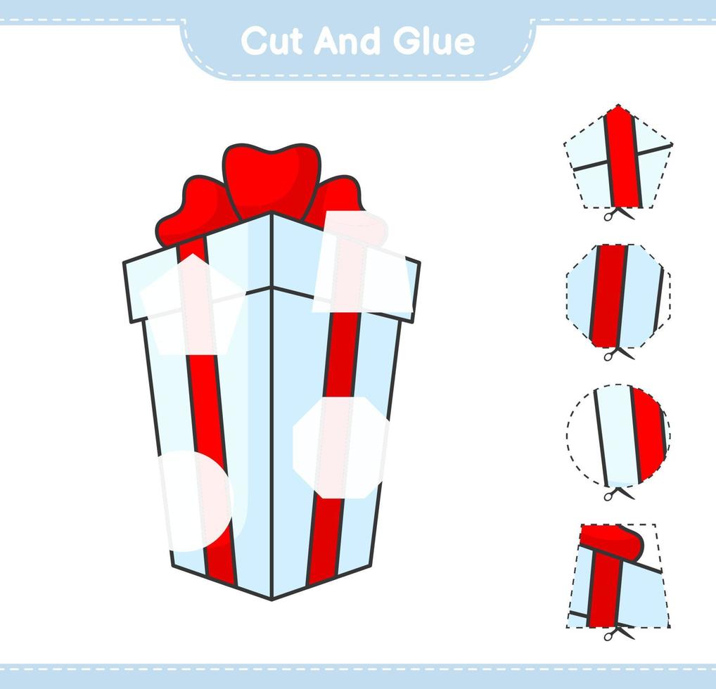 Cut and glue, cut parts of Gift Box and glue them. Educational children game, printable worksheet, vector illustration