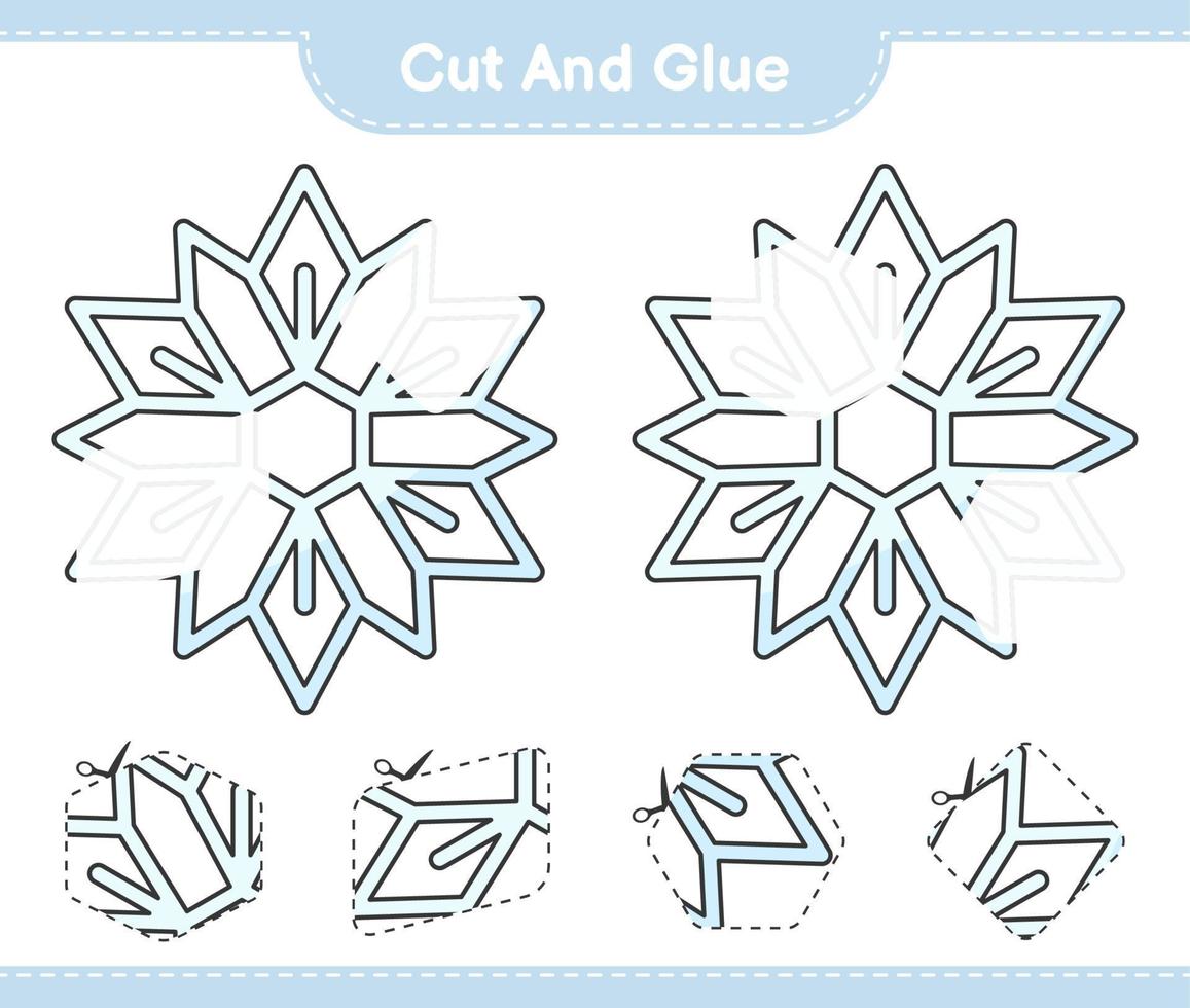 Cut and glue, cut parts of Snowflake and glue them. Educational children game, printable worksheet, vector illustration