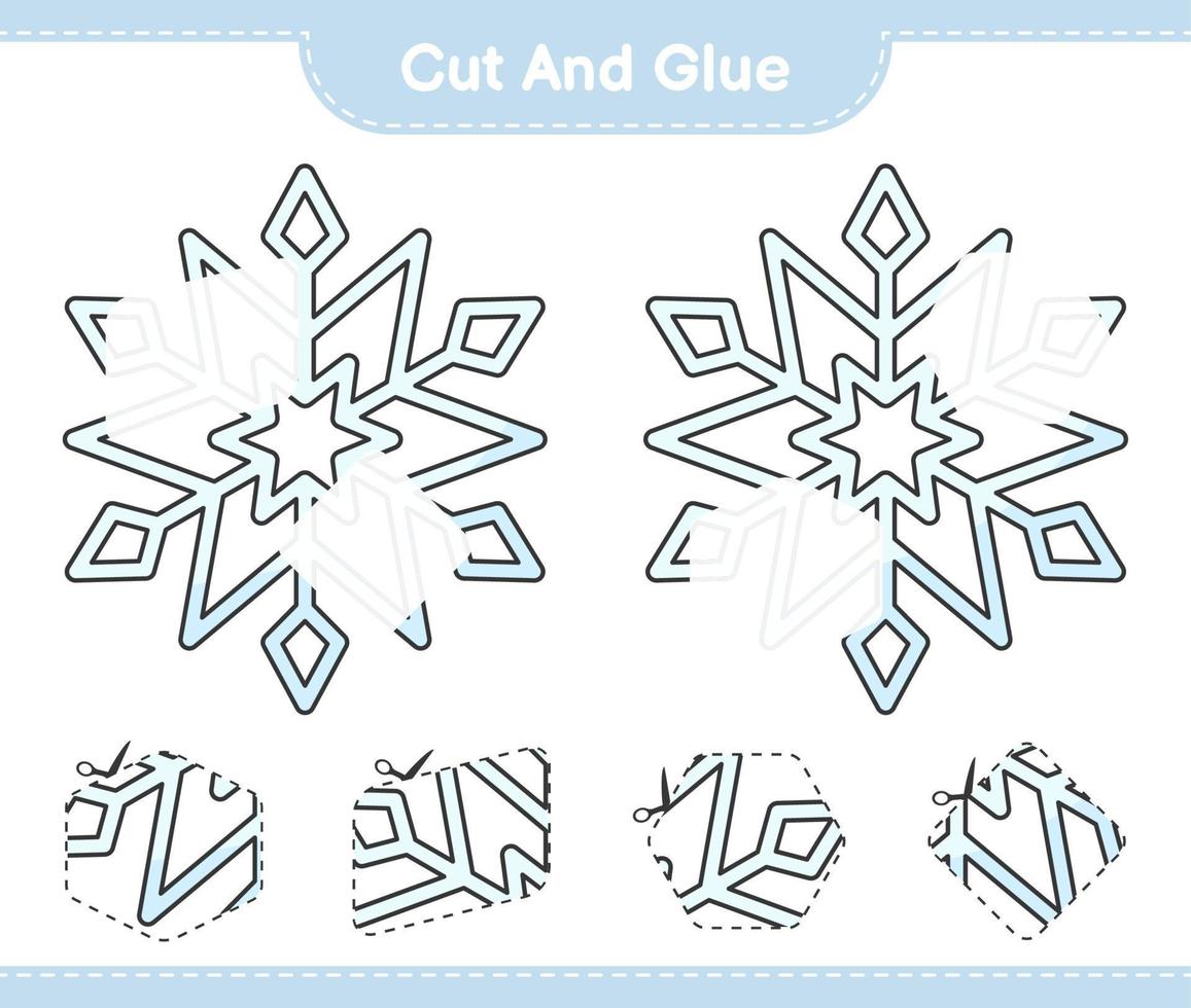 Cut and glue, cut parts of Snowflake and glue them. Educational children game, printable worksheet, vector illustration